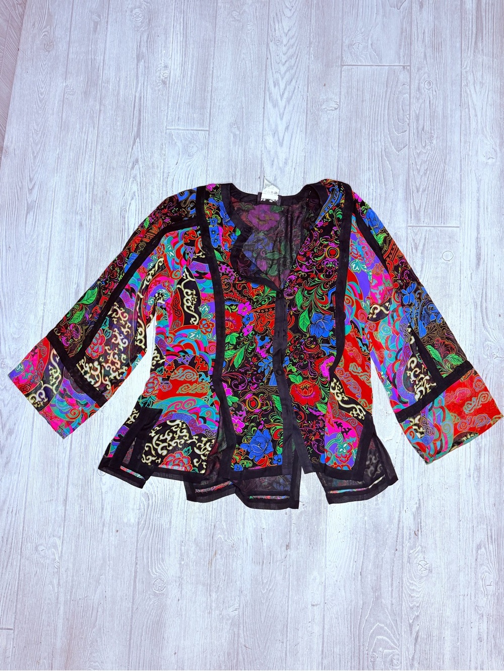 Vintage Diane freis cropped sleeve sheer fitted blouse shirt size medium